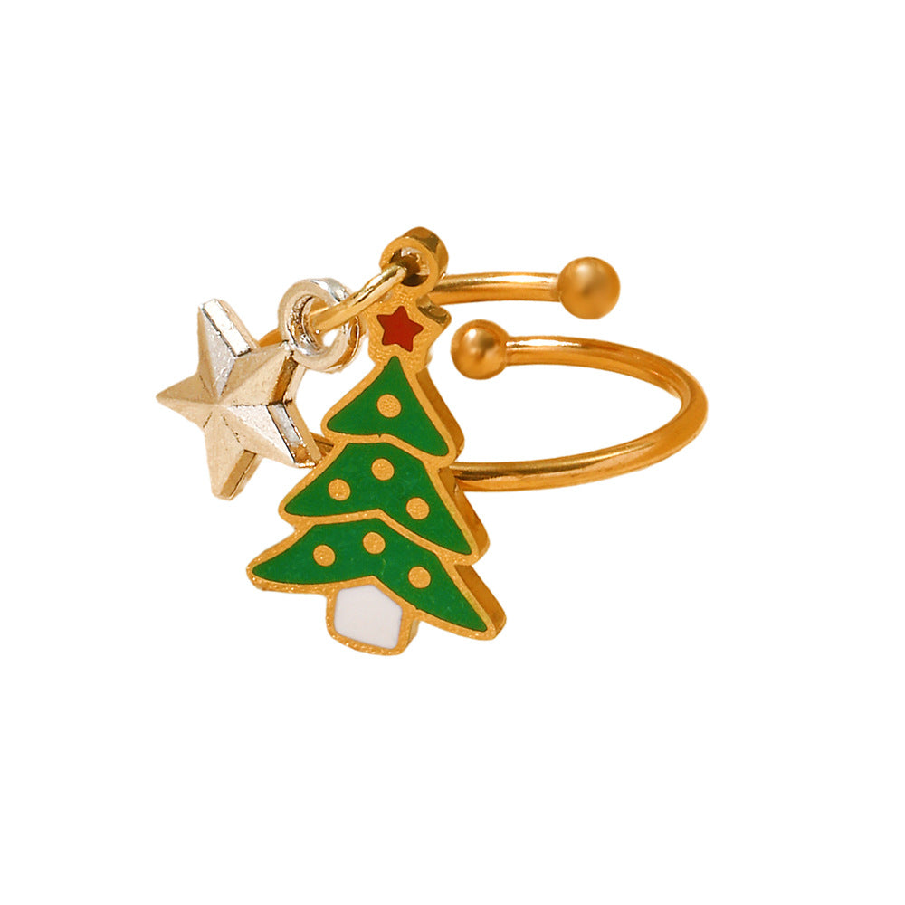 Wholesale Christmas Series Stainless Steel Open Ring Cartoon Snowman Holiday Ring